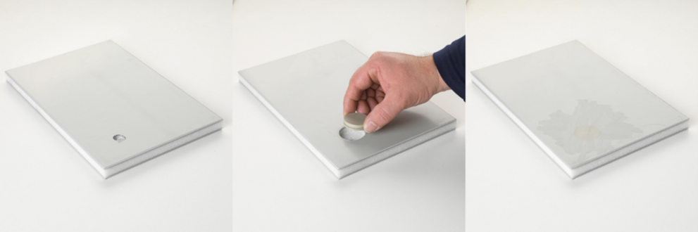 Reparatur mit Stopfen: die alkus® Schalungsplatte kann innerhalb von wenigen Minuten stoffgleich ausgebessert werden. Reparatur mit Stopfen: die alkus® Schalungsplatte kann innerhalb von wenigen Minuten stoffgleich ausgebessert werden. | © alkus AG / Jens Ellensohn